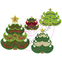 Mustache Christmas Tree Applique Design Set