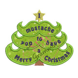 Mustache Christmas Tree Applique Design 5x6 only