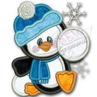 Penguin Boy Applique Design w/ Snowballs