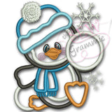 Penguin Boy Applique Design w/ Snowballs
