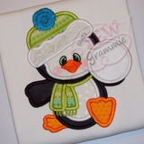 Penguin Boy Applique Design w/ Snowballs