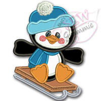 Penguin Boy Applique Design with Sled
