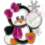 Penguin Girl Applique Design w/ Snowballs