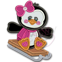 Penguin Girl Applique Design w/ Sled