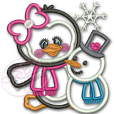 Penguin Girl Applique Design w/ Snowman