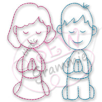 Prayer Kids Red Work Embroidery Design