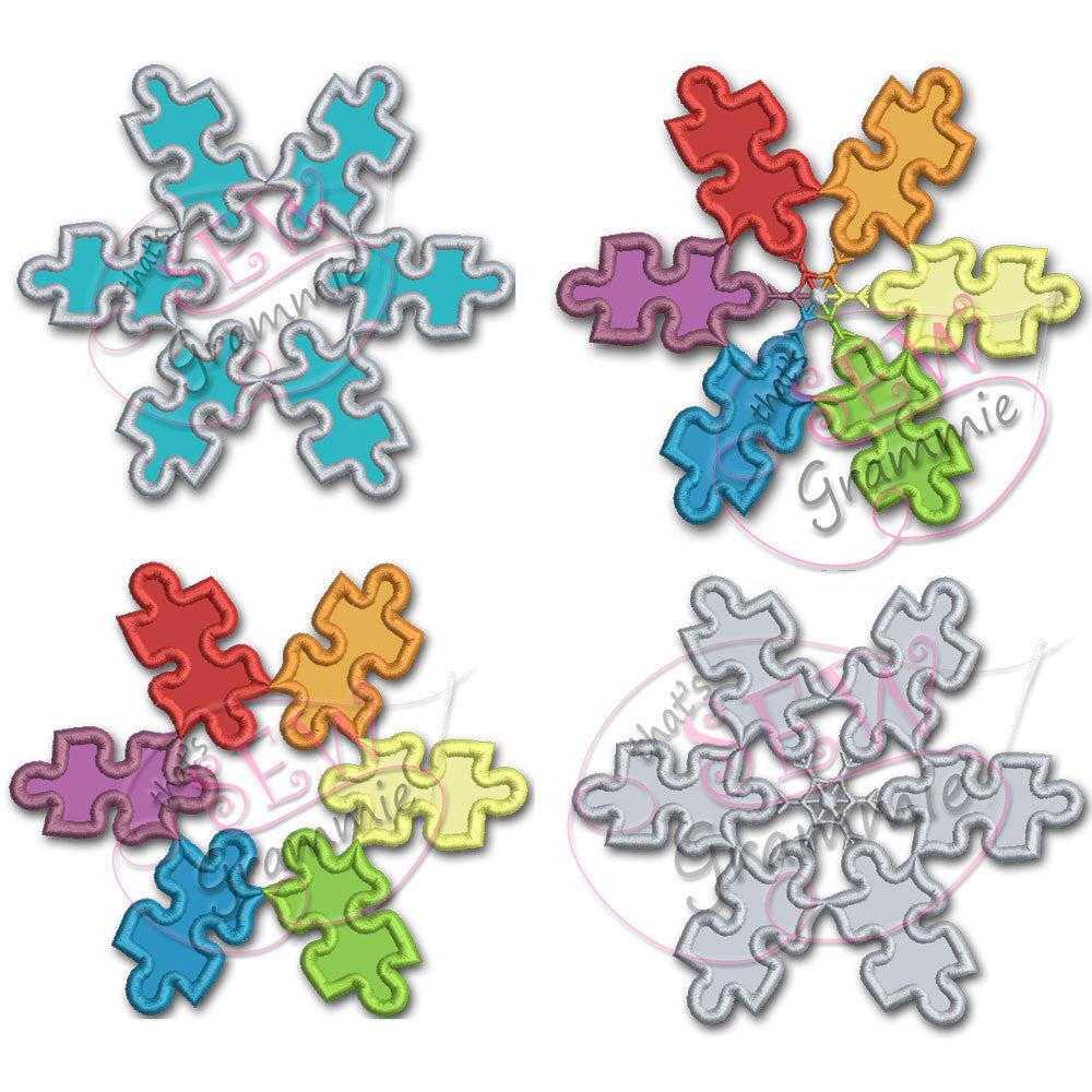 Autism Awareness Snowflake Applique