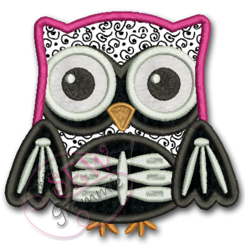 Skeleton Owl Halloween Applique Design