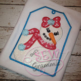 Snow Girl Snowman Gift Tag Applique Design