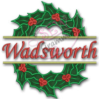 Split Holly Wreath LARGE Applique Design