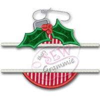 Split Christmas Ornament Applique Design w/ Holly