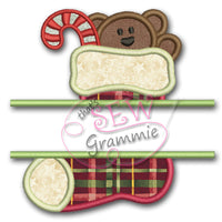 Split Stocking Applique Design w/ Teddy Bear