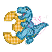 T Rex Birthday Applique Design Number THREE T-Rex
