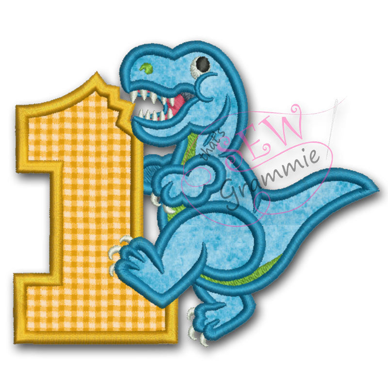 T Rex Birthday Applique Design Number ONE T-Rex