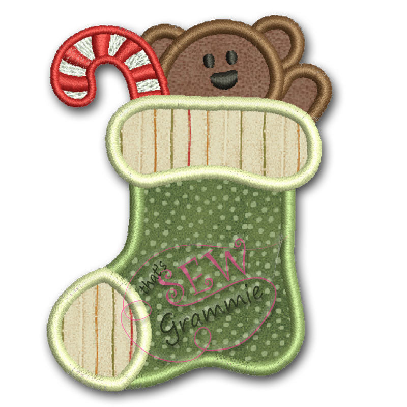Teddy Bear Christmas Stocking Applique Design