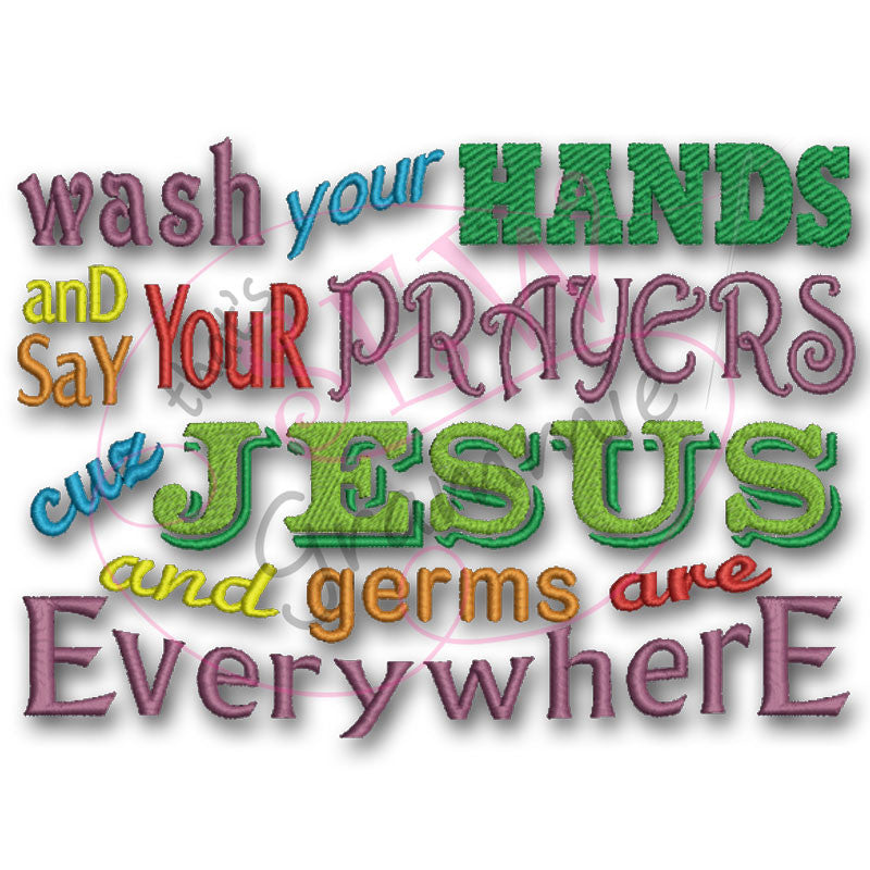 Wash your Hands Embroidery Design 5x7